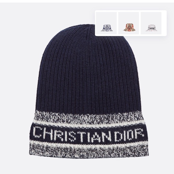 Dior D-White Beanie in Navy Blue Wool and Cashmere Knit - Picture 2 of 6